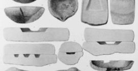 Medios de trabajo metalúrgicos procedentes de El Argar, entre ellos, moldes y crisoles líticos, fragmentos de vasijas-horno y otros productos y desechos de actividades de fundición (Siret y Siret 1890: lám. 27)